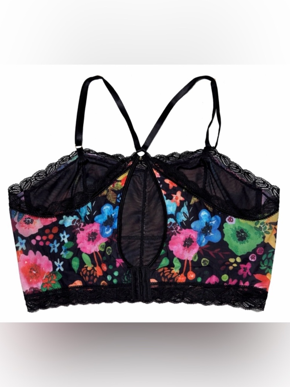 GORGLITTER‎ Black Multicolor Floral Mesh Lace Corset Bralette Bustier Plus Size - Picture 4 of 8